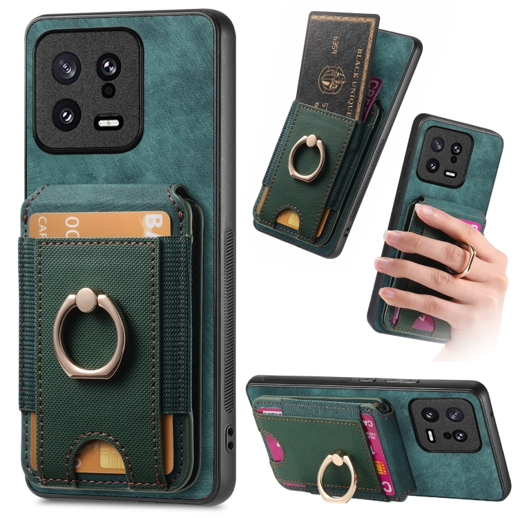 

For Xiaomi 13 Retro Splitable Magnetic Stand Card Bag Leather Phone Case(Green)