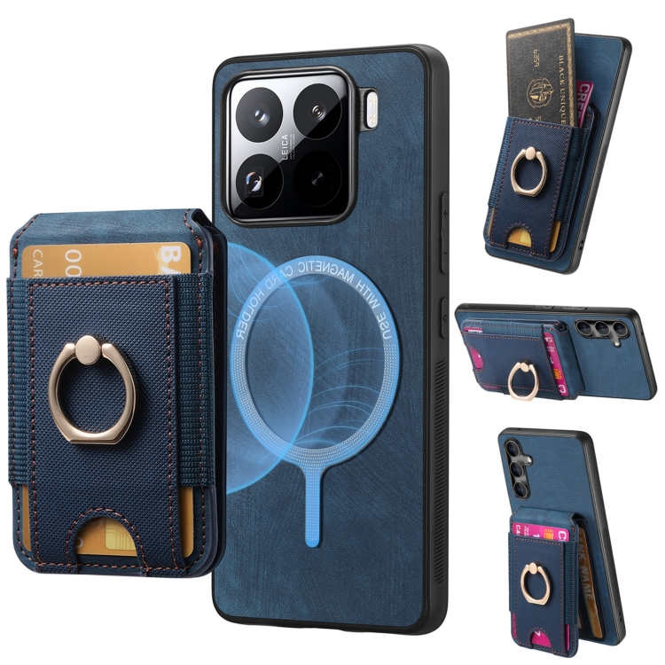 

For Xiaomi 15 Retro Splitable Magnetic Stand Card Bag Leather Phone Case(Blue)