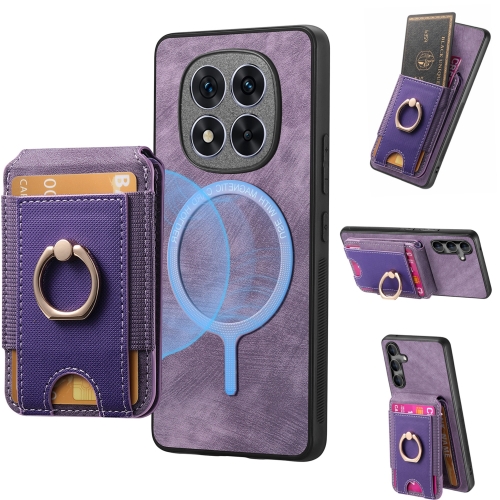 

For Redmi Note 14 5G Retro Splitable Magnetic Stand Card Bag Leather Phone Case(Purple)