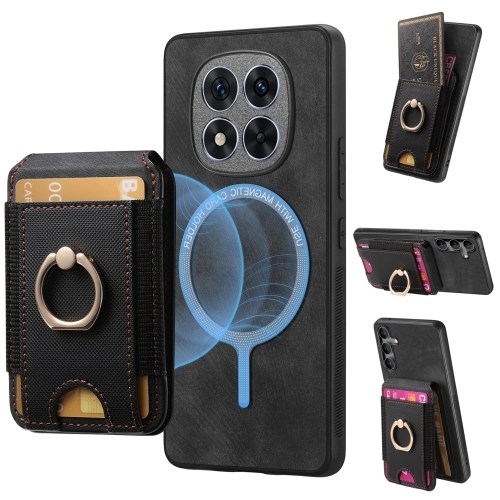 

For Redmi Note 14 Pro 5G Retro Splitable Magnetic Stand Card Bag Leather Phone Case(Black)