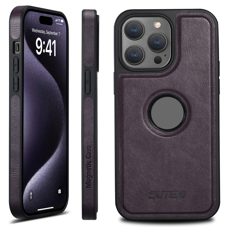 

For iPhone 15 Pro Suteni G1 Magsafe Leather Back Phone Case(Purple)