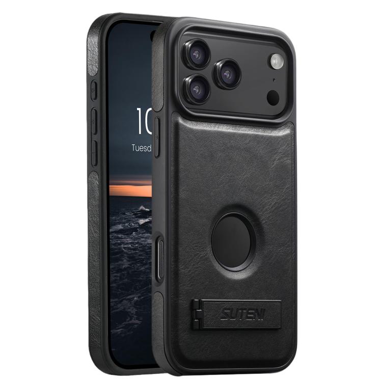 For iPhone 17 Pro Max Suteni G2 Magsafe Oil Wax Leather Back Phone Case with Holder(Black) — купить у Sunsky-online WW