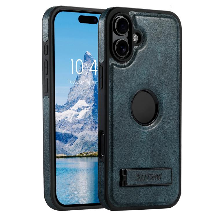 

For iPhone 17 Suteni G2 Magsafe Oil Wax Leather Back Phone Case with Holder(Blue)