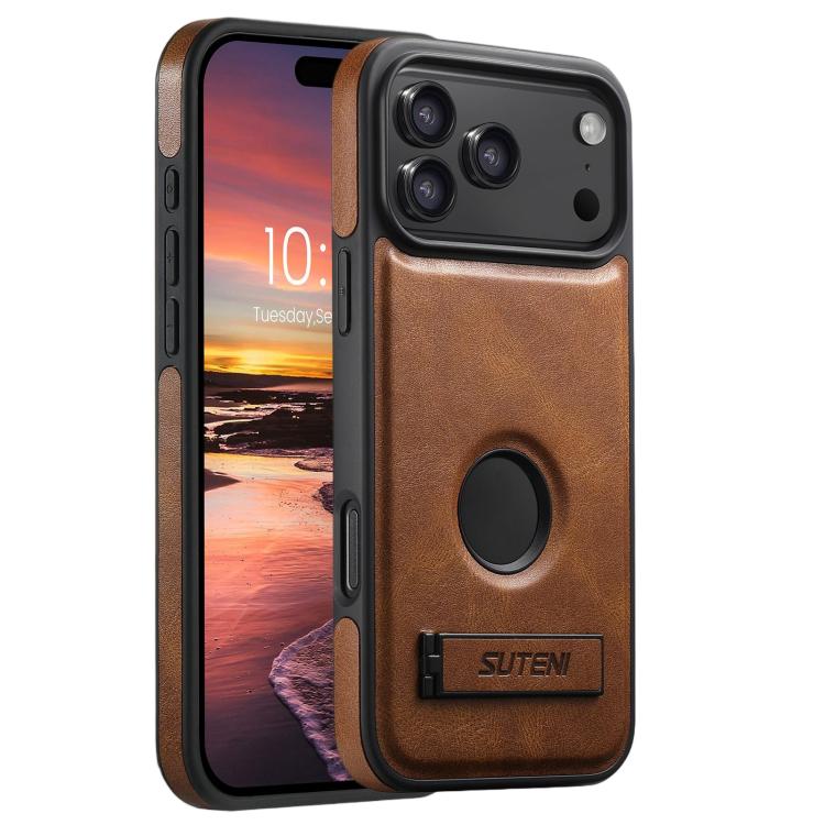 For iPhone 18 Pro Max Suteni G2 Magsafe Oil Wax Leather Back Phone Case with Holder(Brown)