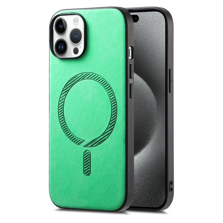 

For iPhone 15 Pro Max Solid Color Retro Magsafe PU Back Cover Phone Case(Green)