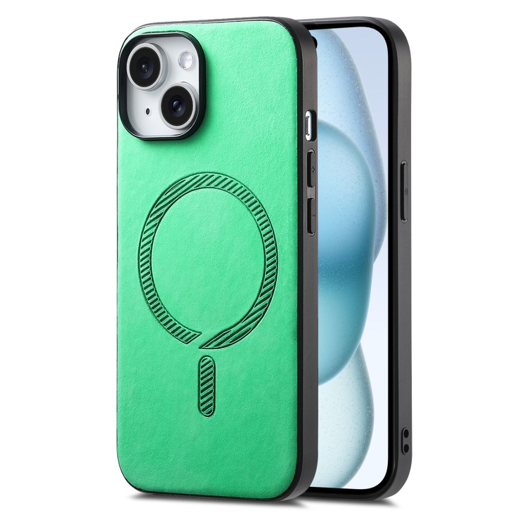 

For iPhone 15 Plus Solid Color Retro Magsafe PU Back Cover Phone Case(Green)