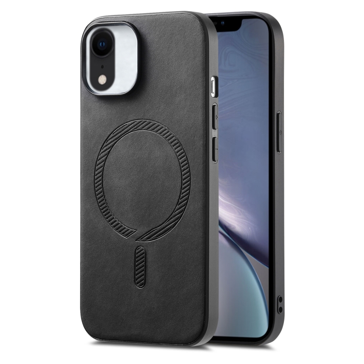 

For iPhone XR Solid Color Retro Magsafe PU Back Cover Phone Case(Black)