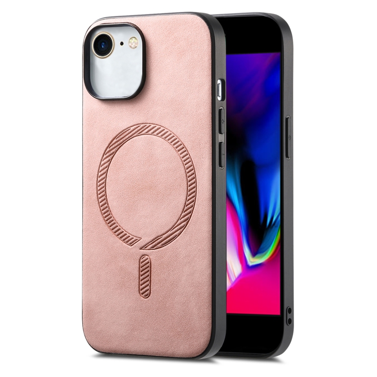 

For iPhone 7 / 8 / SE 2022 Solid Color Retro Magsafe PU Back Cover Phone Case(Pink)