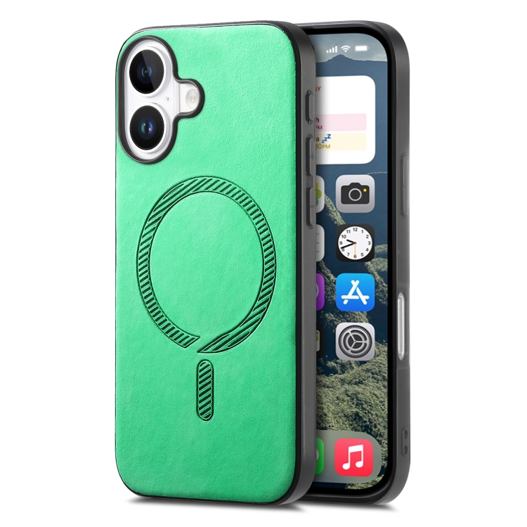 

For iPhone 16 Solid Color Retro Magsafe PU Back Cover Phone Case(Green)
