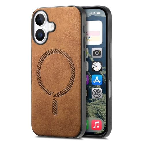 

For iPhone 16 Plus Solid Color Retro Magsafe PU Back Cover Phone Case(Brown)