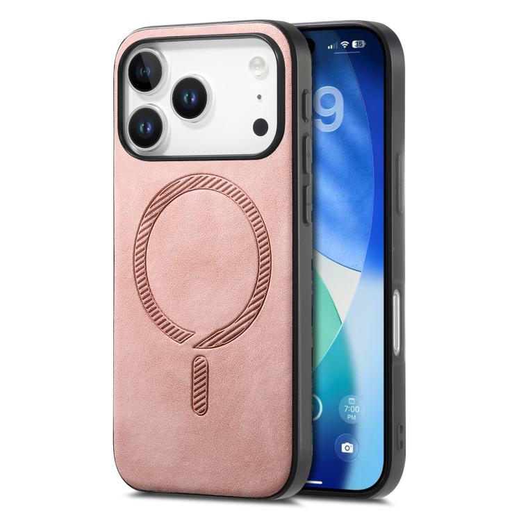

For iPhone 17 Pro Max Solid Color Retro Magsafe PU Back Cover Phone Case(Pink)