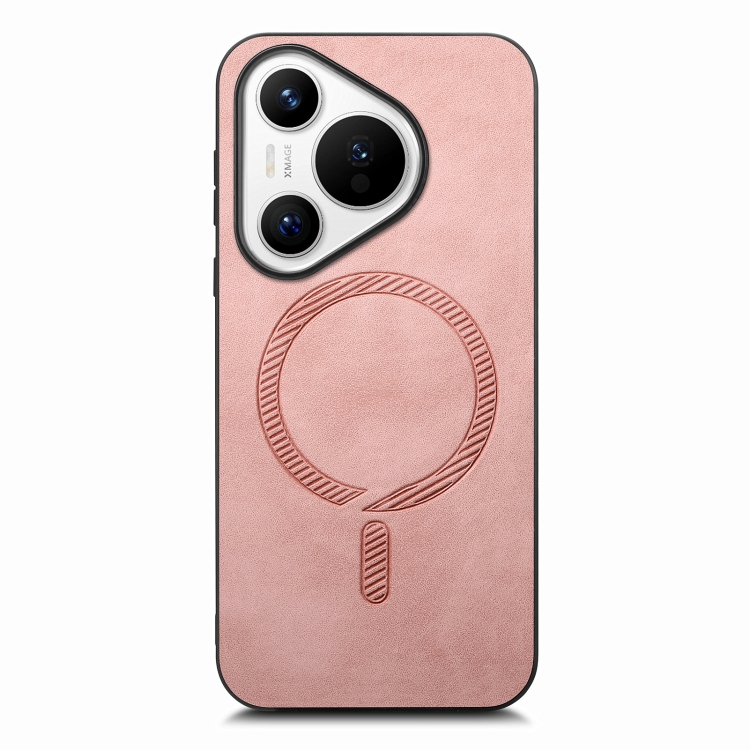 

For Huawei Pura 70 Pro+ Solid Color Retro Magsafe PU Back Cover Phone Case(Pink)