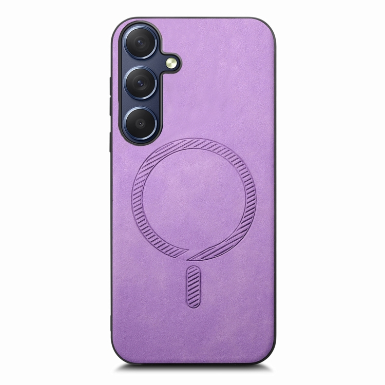 

For Samsung Galaxy S24 5G Solid Color Retro Magsafe PU Back Cover Phone Case(Purple)