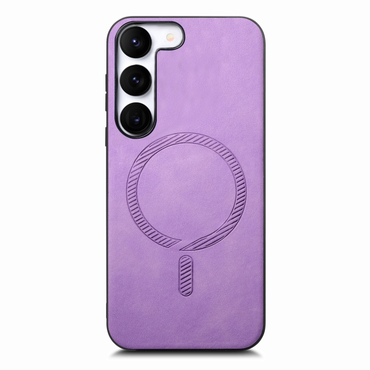 

For Samsung Galaxy S23 5G Solid Color Retro Magsafe PU Back Cover Phone Case(Purple)