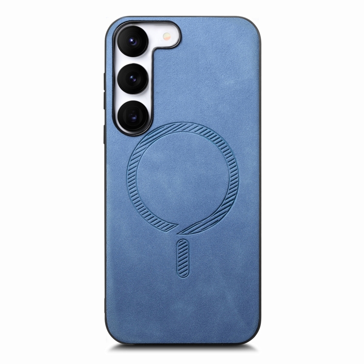 

For Samsung Galaxy S23 5G Solid Color Retro Magsafe PU Back Cover Phone Case(Blue)