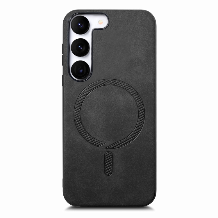 

For Samsung Galaxy S23+ 5G Solid Color Retro Magsafe PU Back Cover Phone Case(Black)