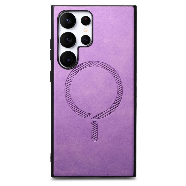 

For Samsung Galaxy S23 Ultra 5G Solid Color Retro Magsafe PU Back Cover Phone Case(Purple)