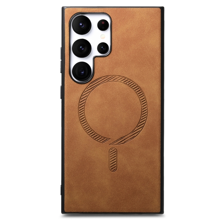 

For Samsung Galaxy S23 Ultra 5G Solid Color Retro Magsafe PU Back Cover Phone Case(Brown)