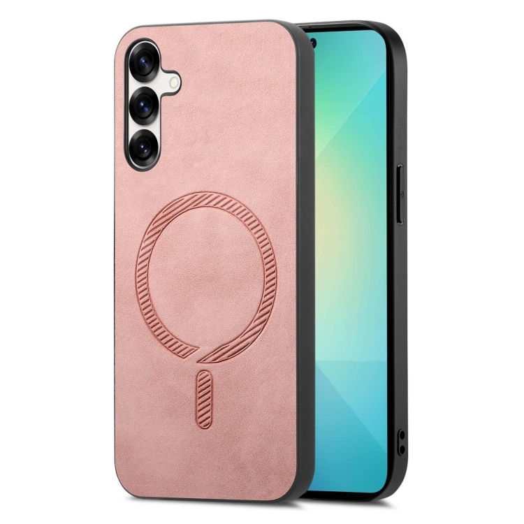 

For Samsung Galaxy S25 5G Solid Color Retro Magsafe PU Back Cover Phone Case(Pink)