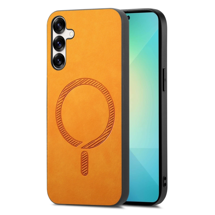 

For Samsung Galaxy S25+ 5G Solid Color Retro Magsafe PU Back Cover Phone Case(Yellow)