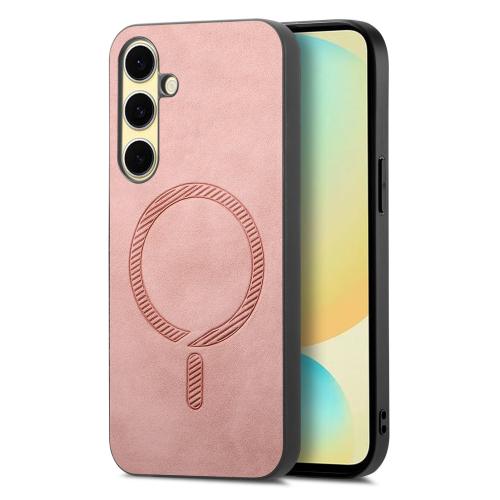 

For Samsung Galaxy A56 5G Solid Color Retro Magsafe PU Back Cover Phone Case(Pink)