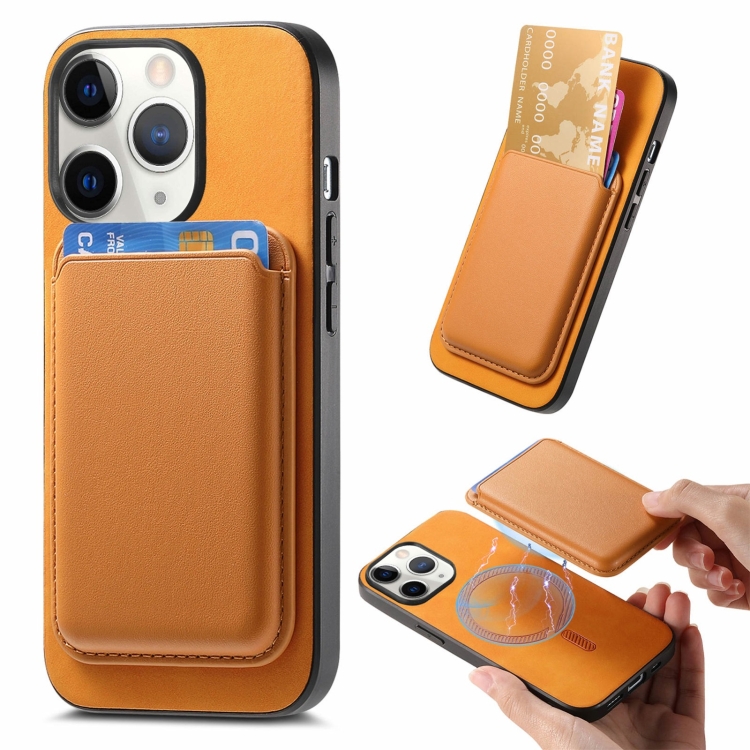 For iPhone 11 Pro Retro Magsafe Card Bag PU Back Cover Phone Case