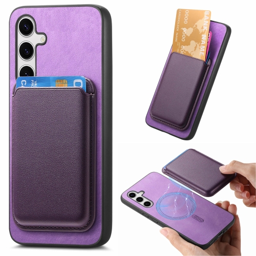 

For Samsung Galaxy S24+ 5G Retro Magsafe Card Bag PU Back Cover Phone Case(Purple)