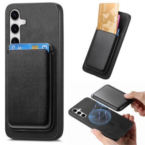 

For Samsung Galaxy S24 5G Retro Magsafe Card Bag PU Back Cover Phone Case(Black)