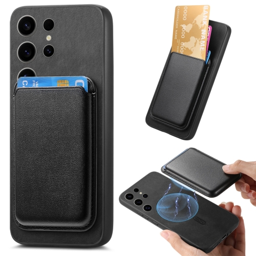 

For Samsung Galaxy S23 Ultra 5G Retro Magsafe Card Bag PU Back Cover Phone Case(Black)
