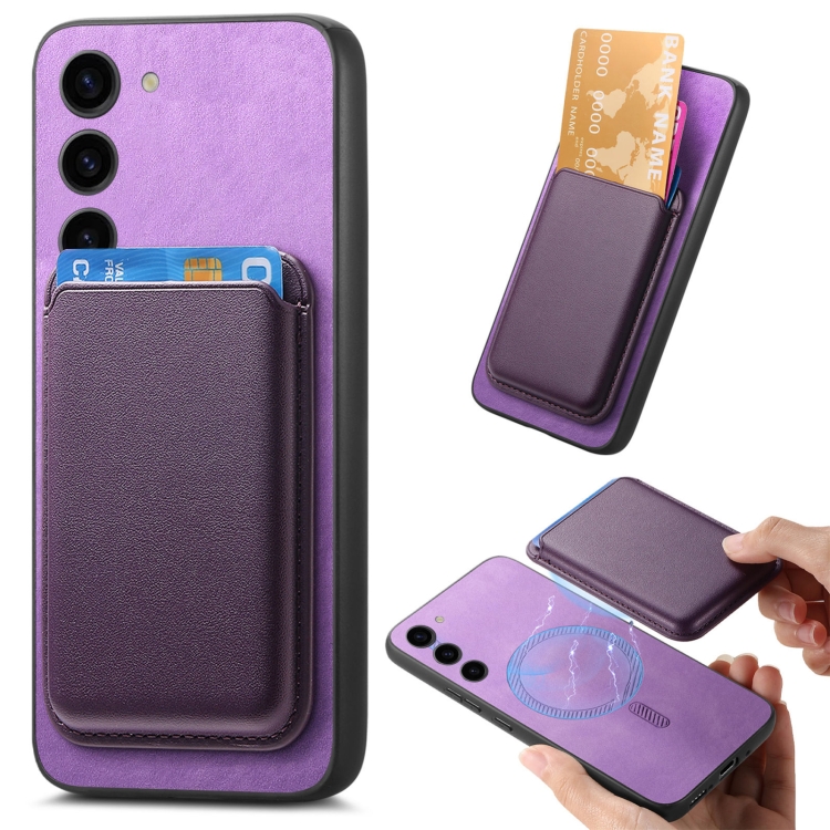 

For Samsung Galaxy S23+ 5G Retro Magsafe Card Bag PU Back Cover Phone Case(Purple)
