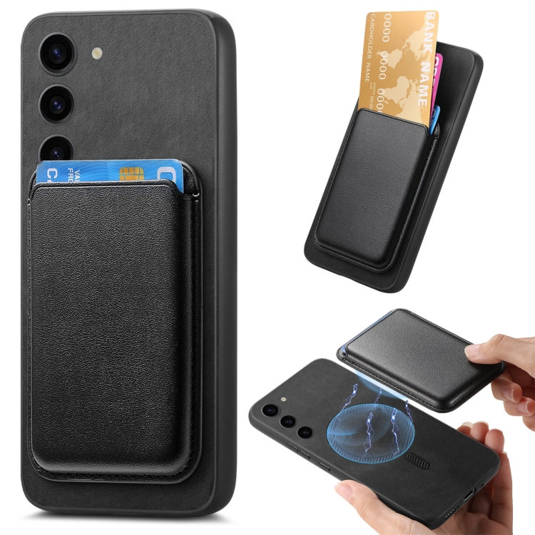 

For Samsung Galaxy S23+ 5G Retro Magsafe Card Bag PU Back Cover Phone Case(Black)