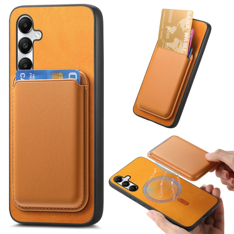 

For Samsung Galaxy A05S Retro Magsafe Card Bag PU Back Cover Phone Case(Yellow)