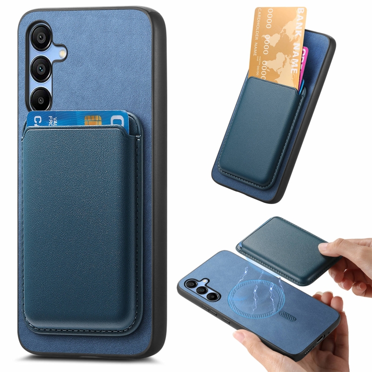 

For Samsung Galaxy A25 Retro Magsafe Card Bag PU Back Cover Phone Case(Blue)