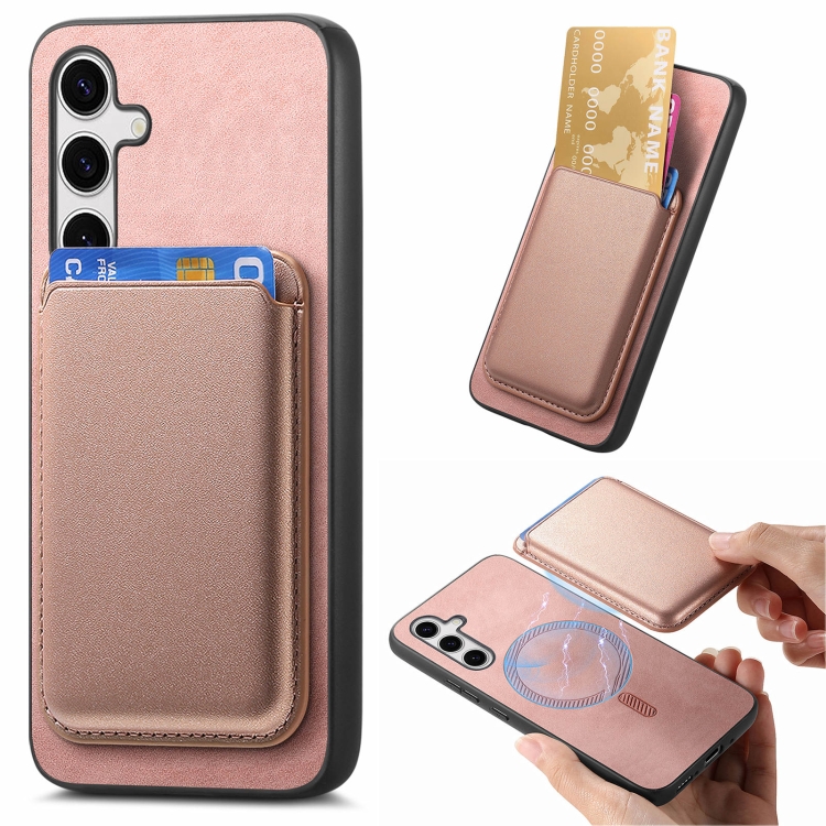 

For Samsung Galaxy S25 5G Retro Magsafe Card Bag PU Back Cover Phone Case(Pink)