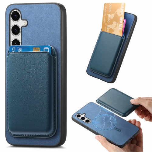 

For Samsung Galaxy S25+ 5G Retro Magsafe Card Bag PU Back Cover Phone Case(Blue)
