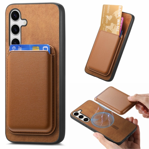 

For Samsung Galaxy S25+ 5G Retro Magsafe Card Bag PU Back Cover Phone Case(Brown)