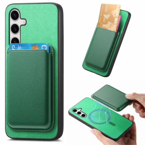 

For Samsung Galaxy S24 FE 5G Retro Magsafe Card Bag PU Back Cover Phone Case(Green)