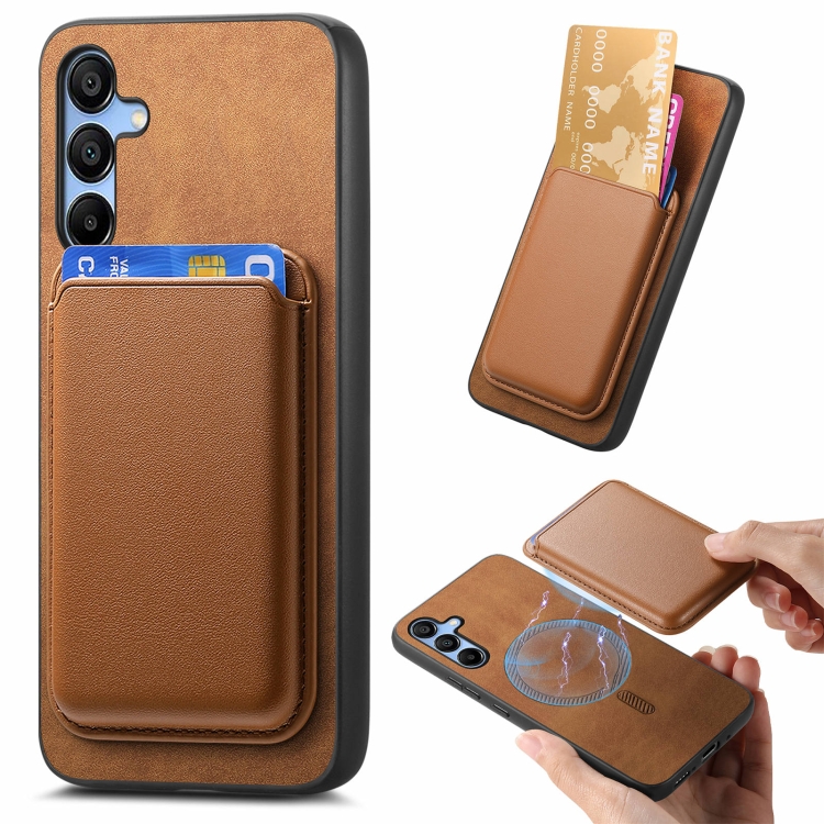 

For Samsung Galaxy A16 Retro Magsafe Card Bag PU Back Cover Phone Case(Brown)