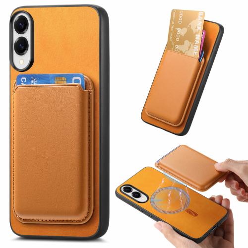 

For Samsung Galaxy S25 Edge 5G Retro Magsafe Card Bag PU Back Cover Phone Case(Yellow)