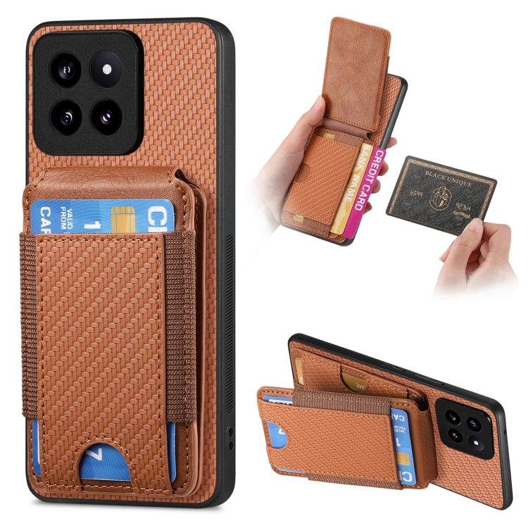 

For Xiaomi 14 Pro Carbon Fiber Vertical Flip Wallet Stand Phone Case(Brown)