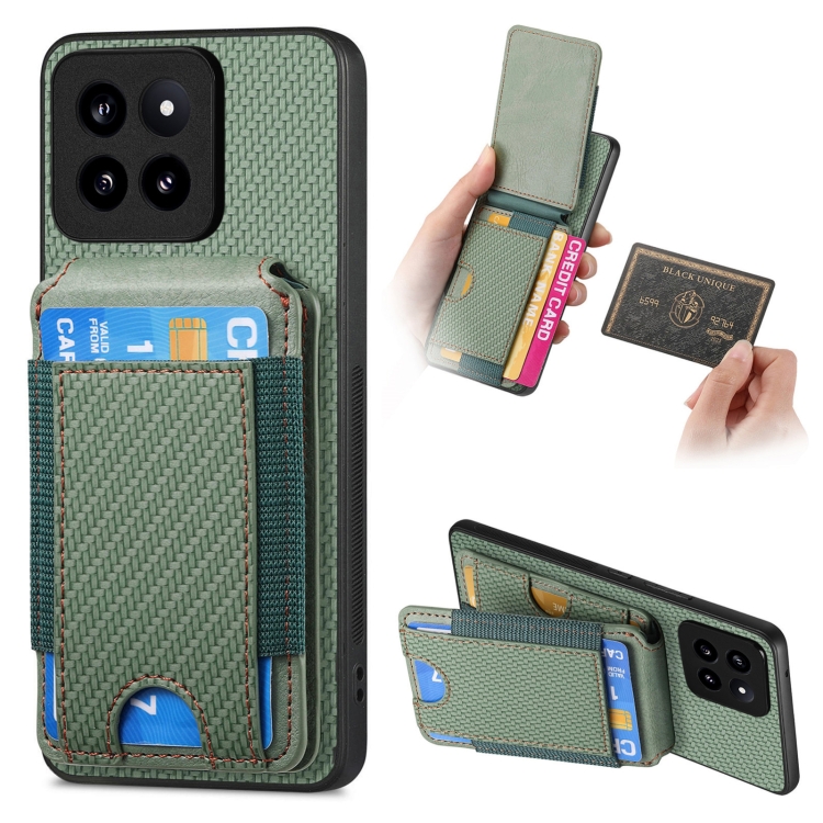 

For Xiaomi 14 Pro Carbon Fiber Vertical Flip Wallet Stand Phone Case(Green)