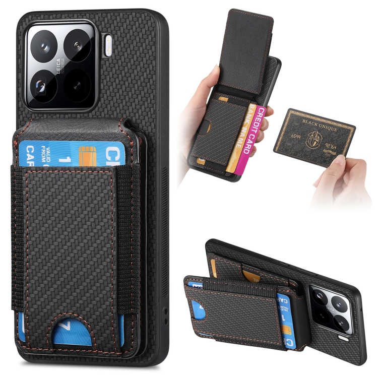 

For Xiaomi 15 Carbon Fiber Vertical Flip Wallet Stand Phone Case(Black)