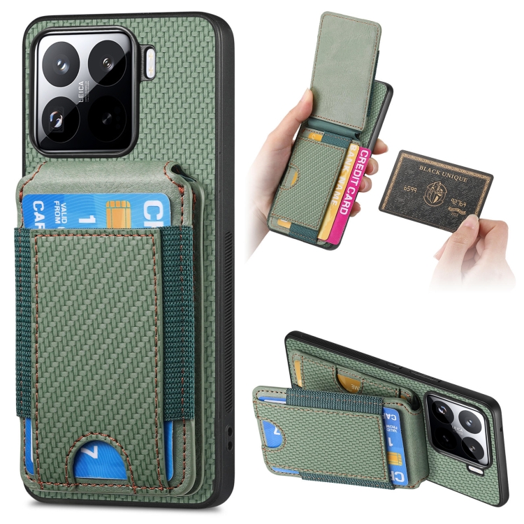

For Xiaomi 15 Carbon Fiber Vertical Flip Wallet Stand Phone Case(Green)
