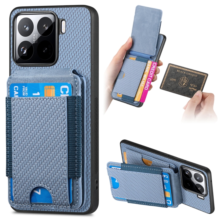 

For Xiaomi 15 Pro Carbon Fiber Vertical Flip Wallet Stand Phone Case(Blue)