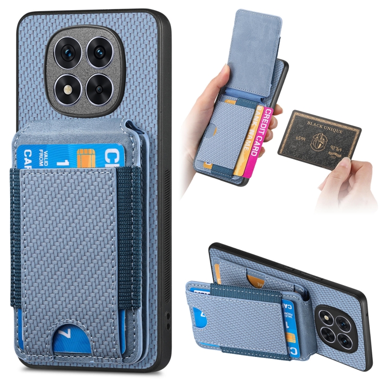 

For Xiaomi Redmi Note 14 Pro 5G Carbon Fiber Vertical Flip Wallet Stand Phone Case(Blue)