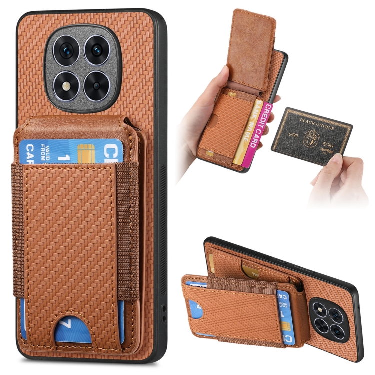 

For Xiaomi Redmi Note 14 Pro 5G Carbon Fiber Vertical Flip Wallet Stand Phone Case(Brown)