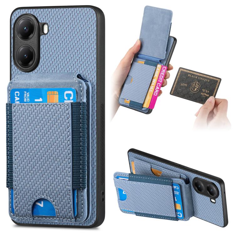 

For Redmi Turbo 4 Carbon Fiber Vertical Flip Wallet Stand Phone Case(Blue)