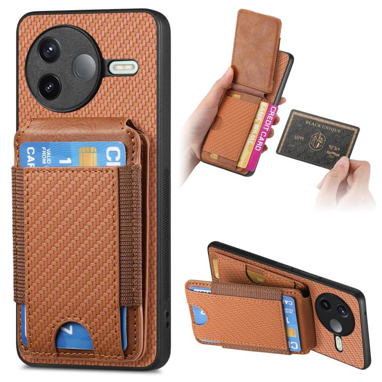 

For Redmi K80 / Poco F7 Pro Carbon Fiber Vertical Flip Wallet Stand Phone Case(Brown)