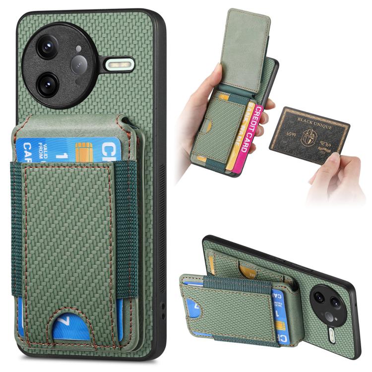 

For Redmi K80 Pro / Poco F7 Ultra Carbon Fiber Vertical Flip Wallet Stand Phone Case(Green)