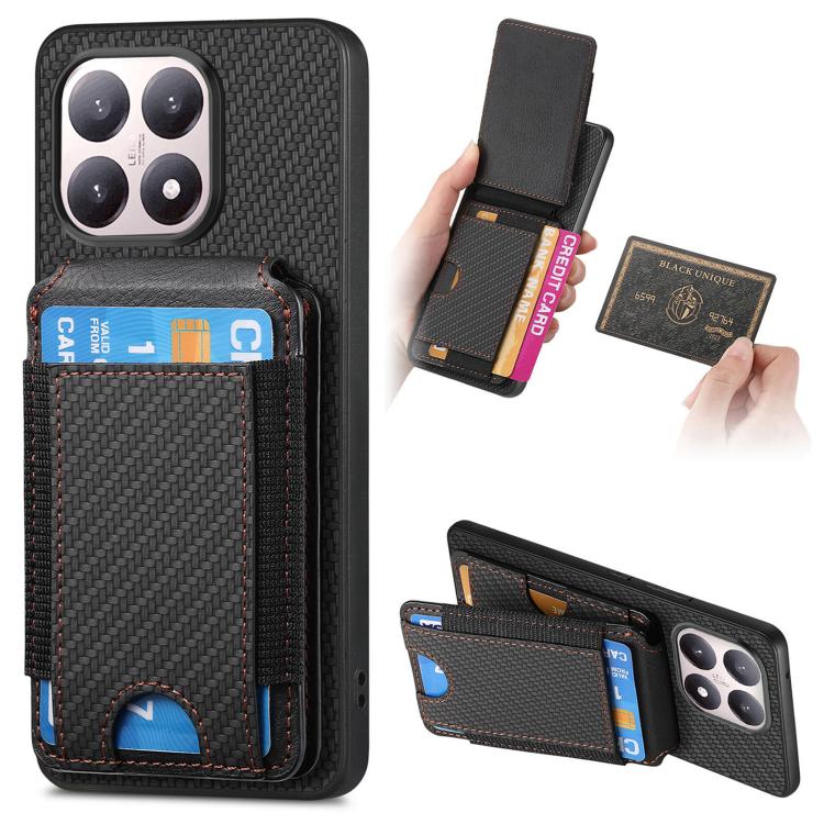 

For Xiaomi 15T Carbon Fiber Vertical Flip Wallet Stand Phone Case(Black)